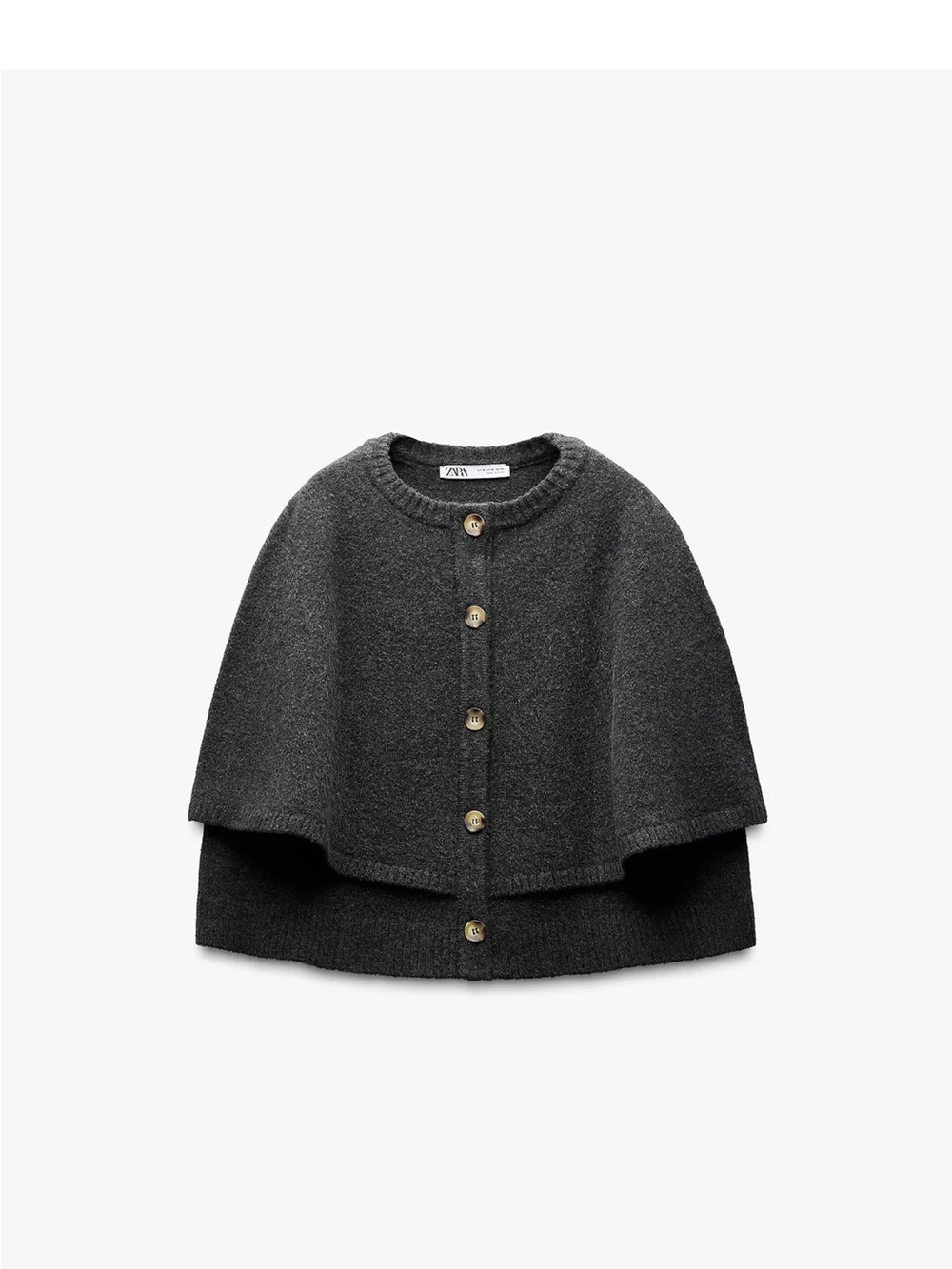 ZARA Women’s Charcoal Button-Front Knit Cape Cardigan